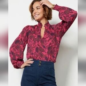 EUC EVEREVE KELSEA SMOCKED NECK BLOUSE PINK FLORAL SZ XS